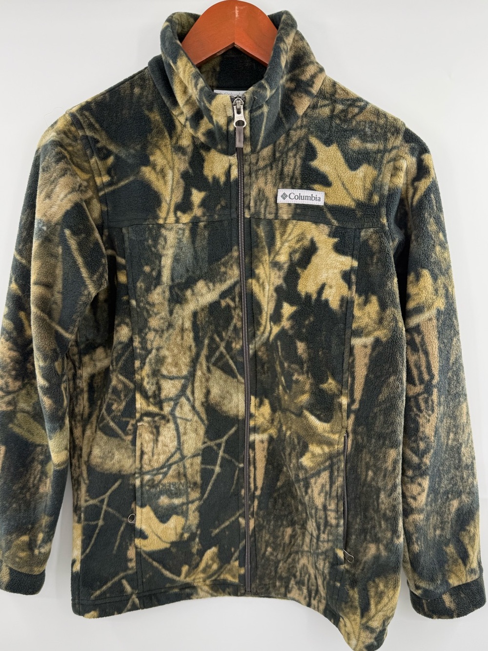 Columbia Boys Zing III Fleece Jacket L 14/16 Camo Hunting Full Zip Green
